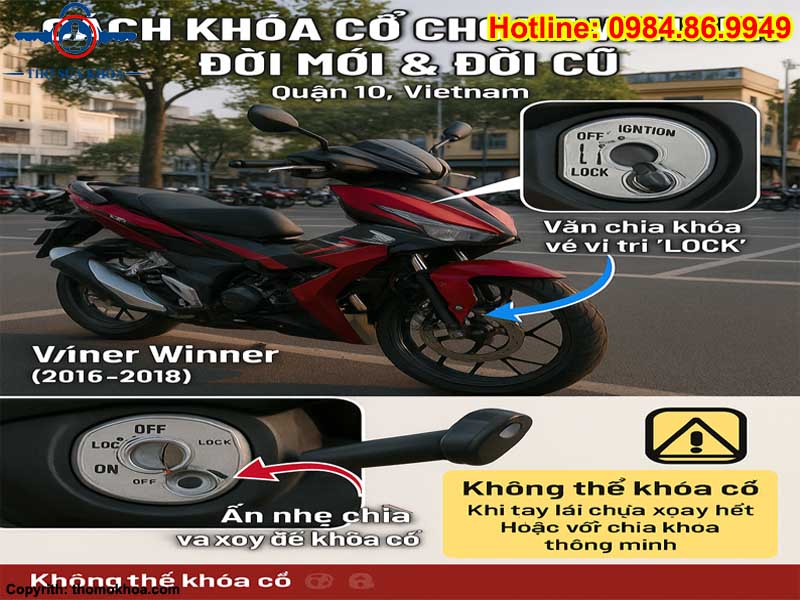 Cách Khóa Cổ Cho Xe Winner Đời Mới và Đời Cũ