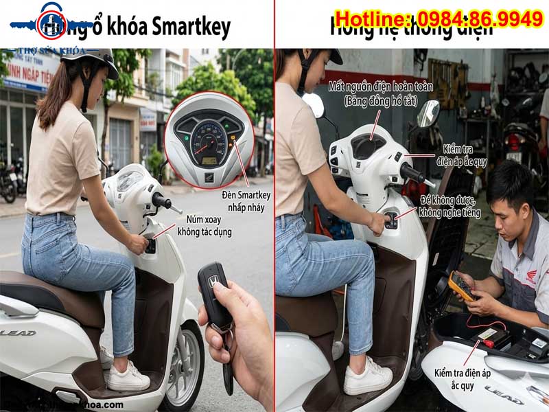 Cách phân biệt xe Lead hỏng ổ khóa Smartkey và hỏng hệ thống điện
