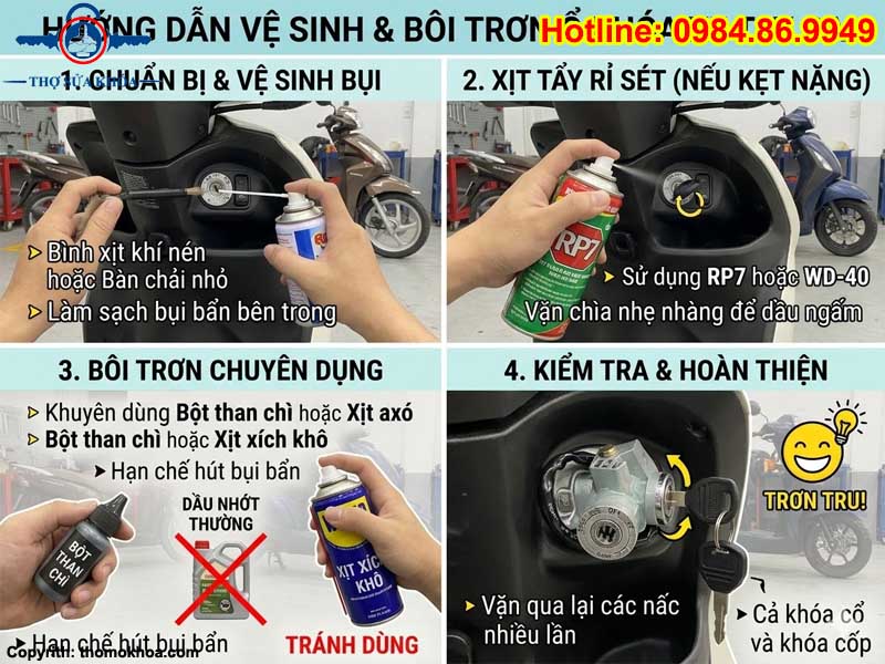 Cách Vệ Sinh, Bôi Trơn Ổ Khóa Xe Máy Tay Ga Bị Kẹt Rít